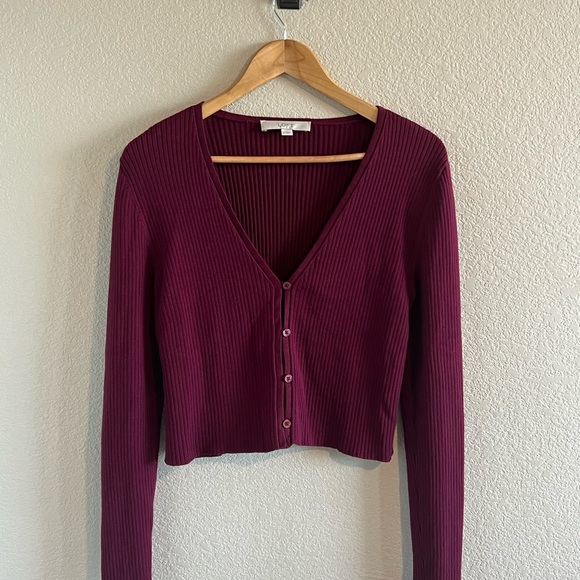 LOFT V-neck Ribbed Cardigan Top Sz. M - Picture 4 of 6